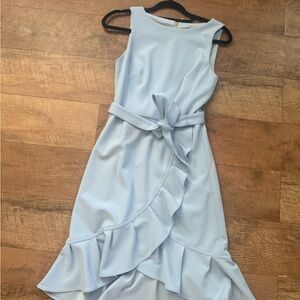 Calvin Klein Light Blue Sleeveless Ruffle Midi Dress with Tie